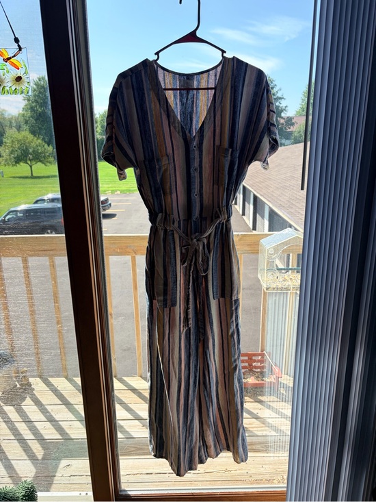 Caslon Pants - Caslon Striped Boho Button-Front Belted Jumpsuit size small